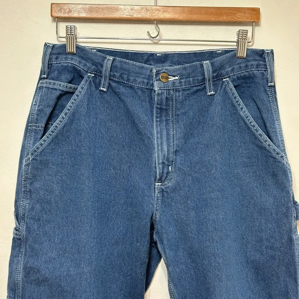 Carhartt Carpenter Jeans Men 33x27 Short Blue Denim Workwear Streetwear Dungaree